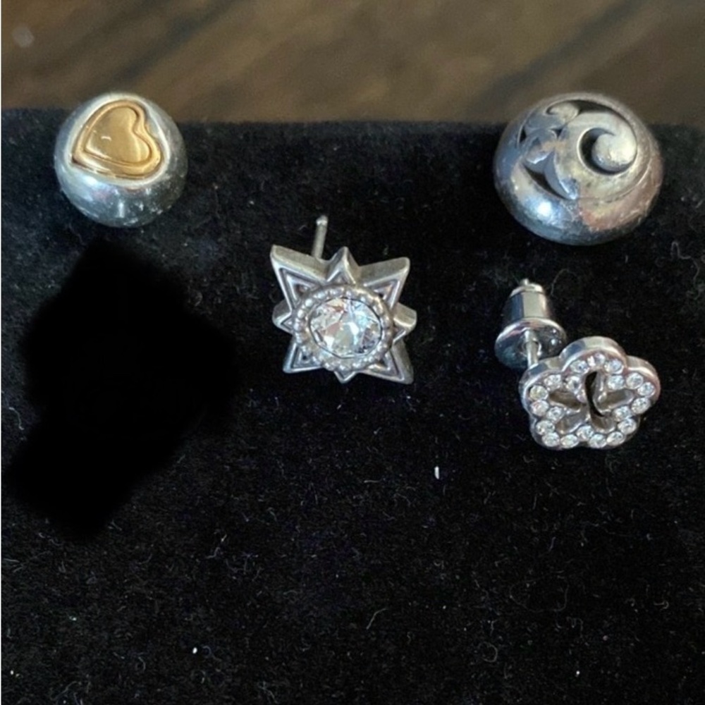 Brighton retired silver scrolled and Swarovski crystal single mini post earrings